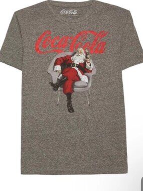 Coca-Cola Santa Claus Christmas Gray Short Sleeve T-Shirt Men's Vintage Small